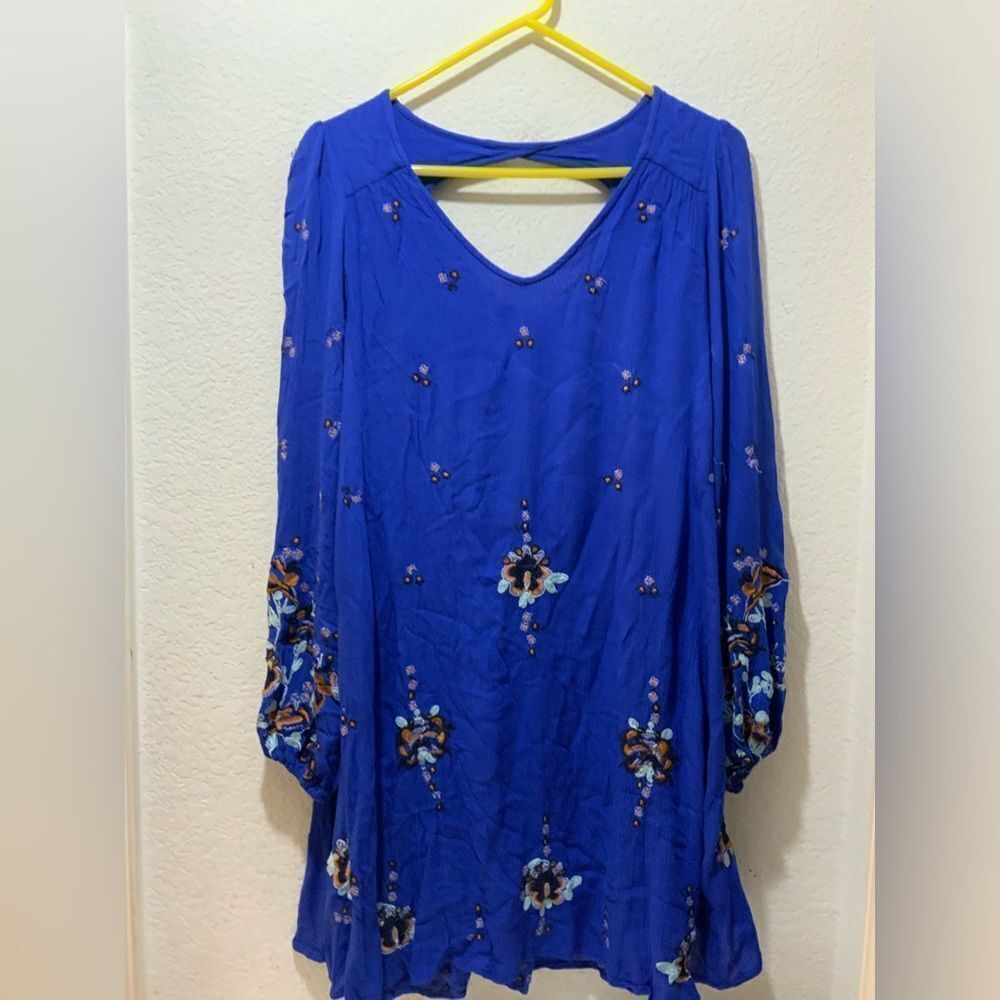 Free People Cobalt Blue Embroidered Floral Dress XS